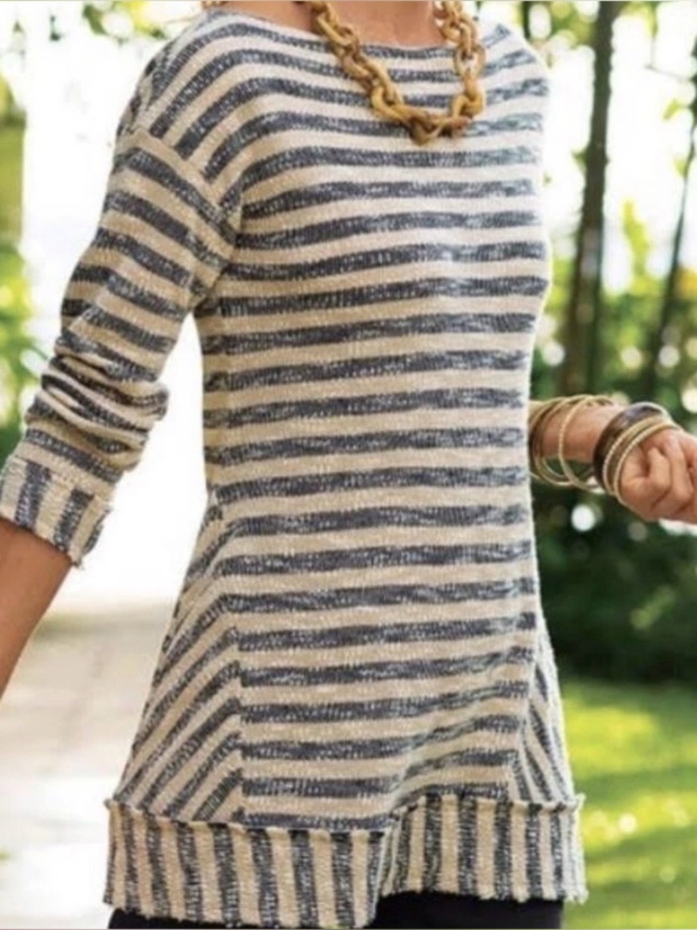 Soft Surroundings Size 1X 100% Cotton Nautical Tunic Sweater Lagenlook Boho Fall